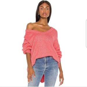 Free People Oversized Sweater Brookside Tunic Coral Pink Size Small Reverse‎ Hem